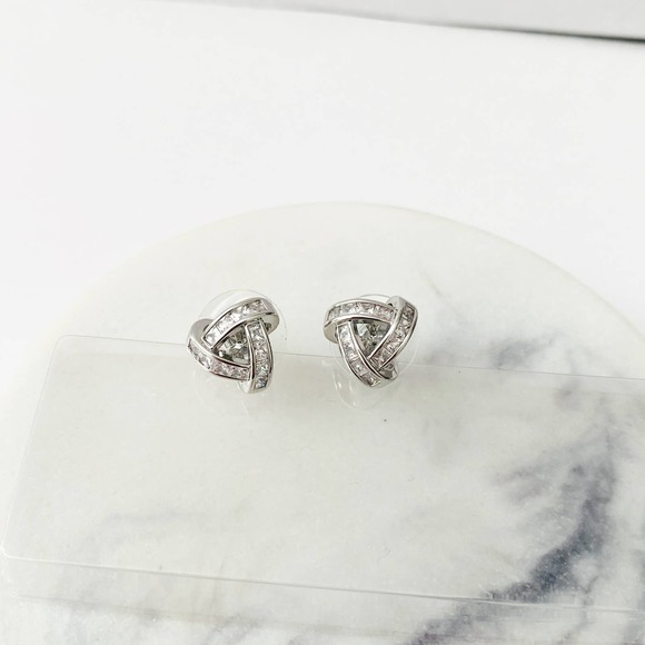 Iced Out Cycle Buckle Silver Stud Earrings for Women - Picture 10 of 12